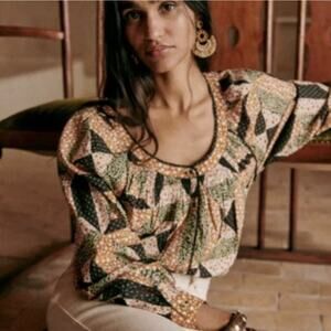 Sezane Oana Shirt in Graphic Patchwork